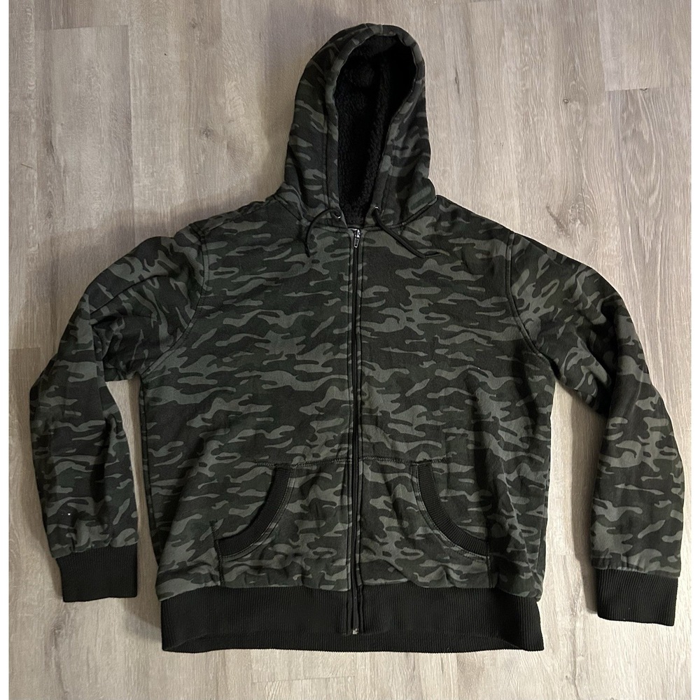 Mossimo Supply Co Full Zip Sherpa Lined Hoodie Jacket Camouflage Y2K Hunting L